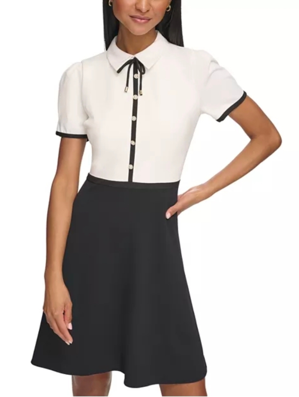 Karl Lagerfeld Paris Black and White A-Line Skirt Dress Size 2 - Picture 3 of 8